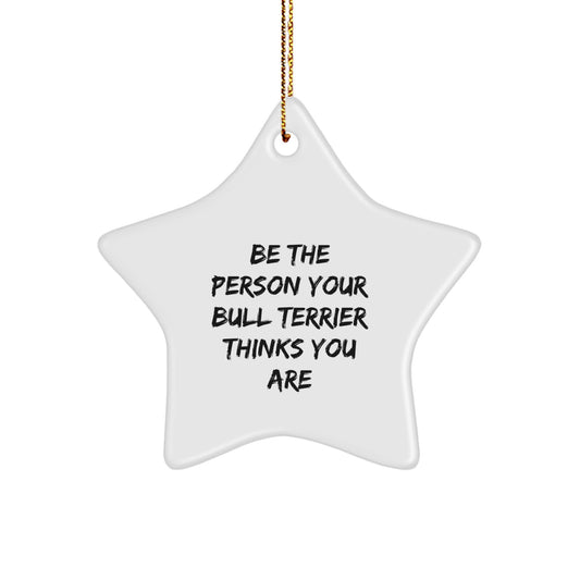 Funny Bull Terrier Dog Gifts from Men to Loved Ones - Star Ornament for Christmas Decorations, 'Be The Person Your Bull Terrier Thinks You Are' Quote - Image 1