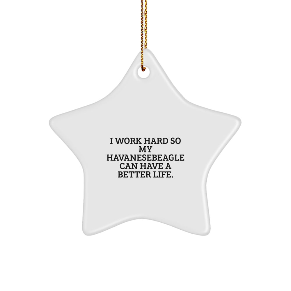 Havanese Dog Lovers Gifts, 'I Work Hard So My Havanesebeagle Can Have A Better Life.', Star Ornament for Christmas, Gifts from Family for Havanese Dog's Home - Image 1
