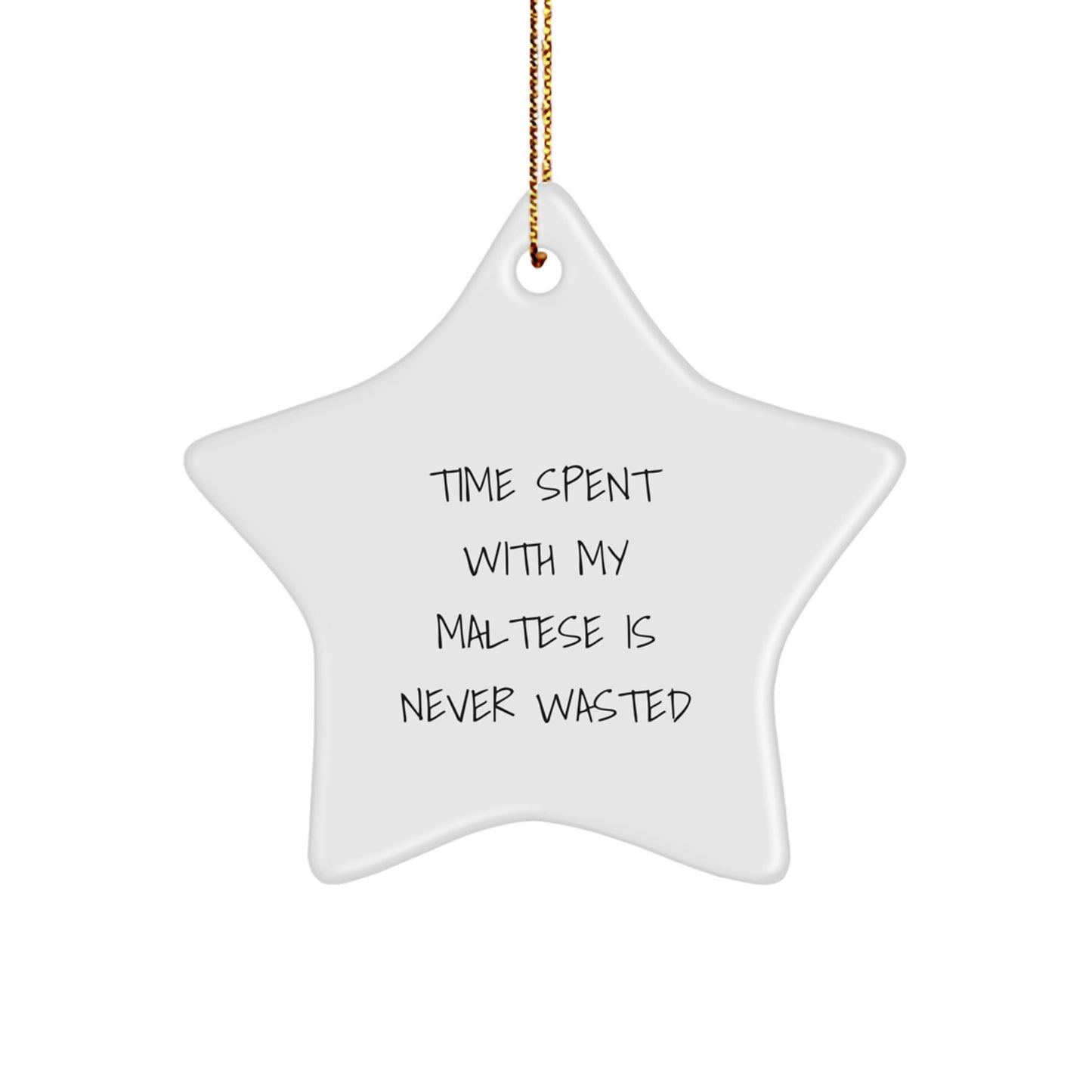 Maltese Dog Star Ornament Gifts from Family, Friends, and Coworkers, 'Time Spent With My Maltese Is Never Wasted', Christmas Unique Gifts for Maltese Dog Lovers - Image 1