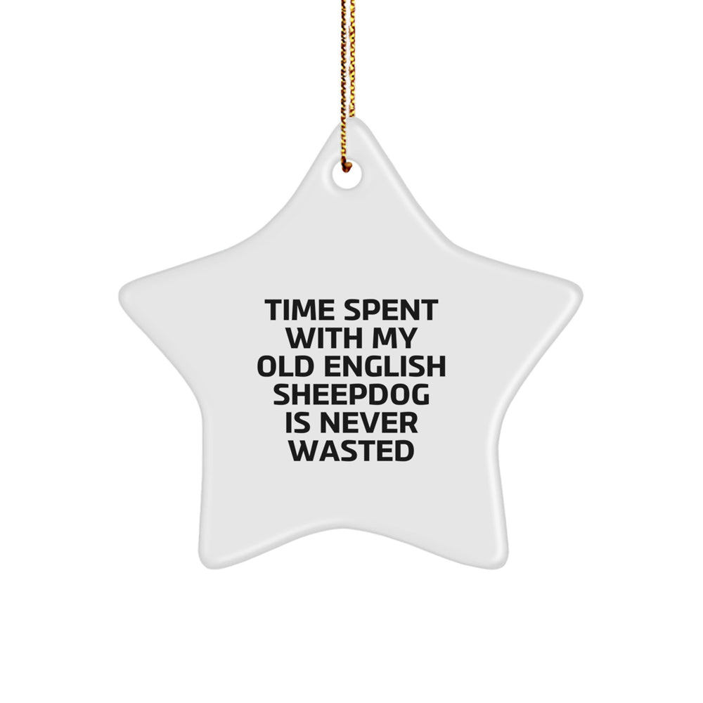 Funny Old English SheepDog Star Ornament Gifts from Family for Friends, 'Time Spent With My Old English SheepDog Is Never Wasted' Christmas Unique Gifts - Image 1