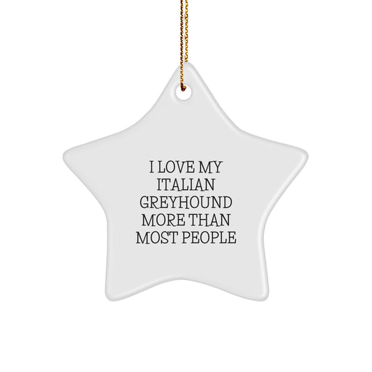 Funny Italian Greyhound Dog Lover Gifts from Men to Family Members - Unique Christmas Star Ornament I Love My Italian Greyhound More Than Most People - Image 1