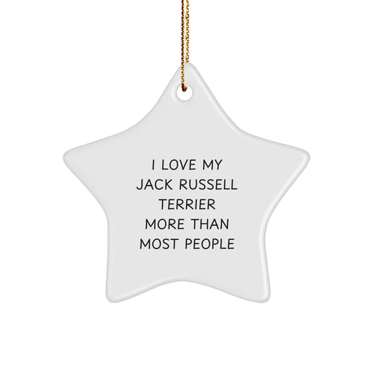 Funny Jack Russell Terrier Dog Lover Gifts from Family and Friends - I Love My Jack Russell Terrier More Than Most People Christmas Unique Star Ornament - Image 1