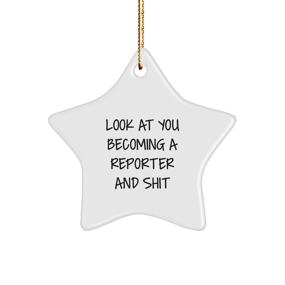 Funny Reporter Gifts from Friends for Christmas - Star Ornament with 'Look At You Becoming A Reporter And Shit' Quote, Unique Reporter Star Ornament for Reporter, Gifts from Women to Friends - Image 1
