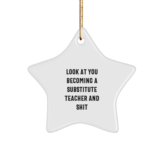 Funny Substitute Teacher Gifts for Christmas - 'Look At You Becoming A Substitute Teacher And Shit' Star Ornament, Gifts from Friends to Family - Image 1