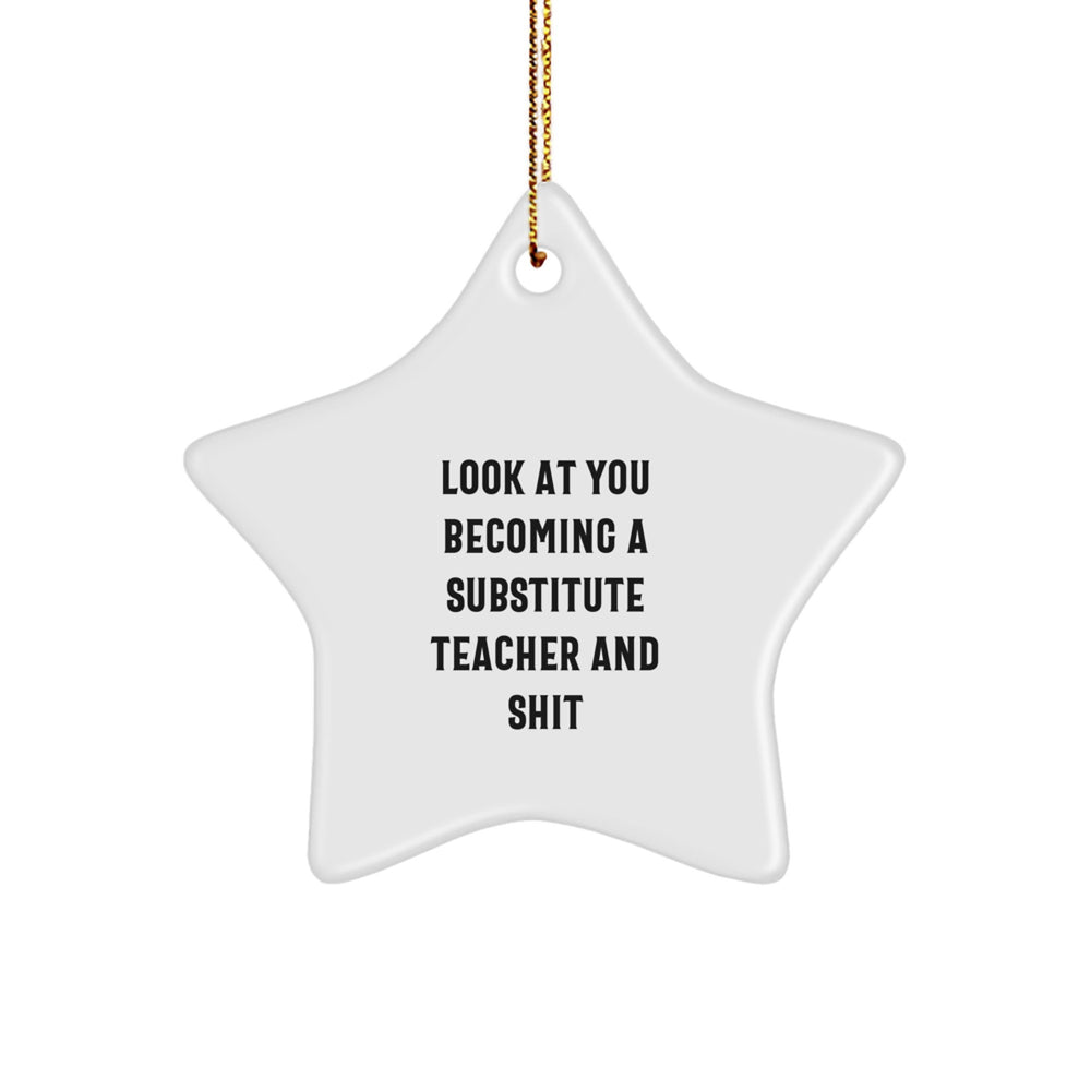 Funny Substitute Teacher Gifts for Christmas - 'Look At You Becoming A Substitute Teacher And Shit' Star Ornament, Gifts from Friends to Family - Image 1
