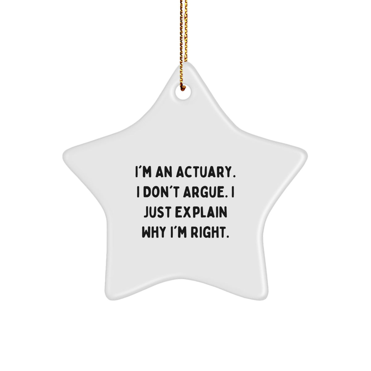 Actuary Gifts from Friends - I'm An Actuary. I Don't Argue. I Just Explain Why I'm Right. Star Ornament for Christmas - Image 1