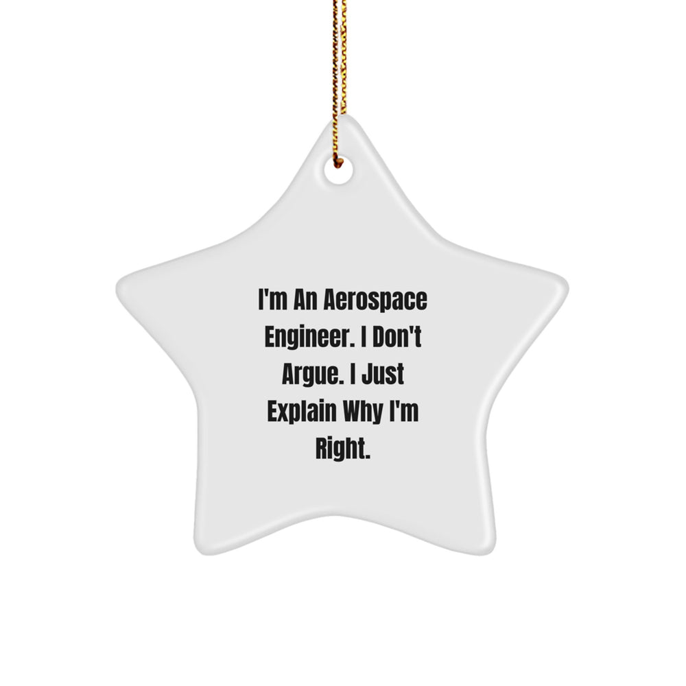 Aerospace Engineer Gifts from Friends, Christmas Unique Star Ornament for Men, 'I'm An Aerospace Engineer. I Don't Argue. I Just Explain Why I'm Right.' - Image 1