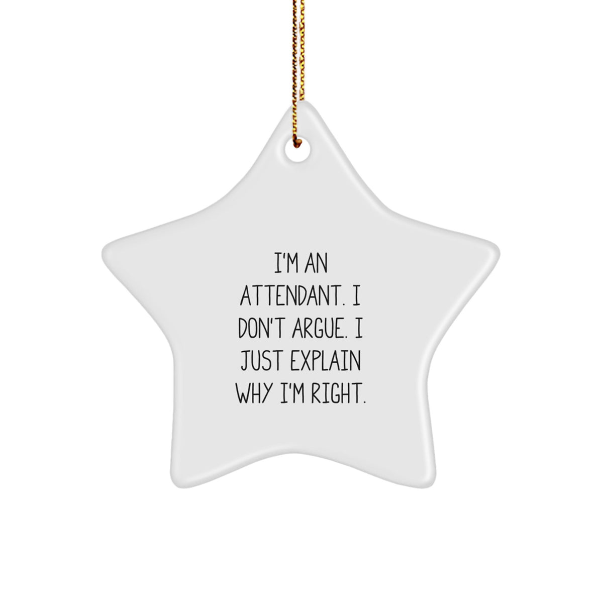Funny Attendant Gifts from Men to Attendants - Star Ornament with Quote 'I'm An Attendant. I Don't Argue. I Just Explain Why I'm Right.' for Christmas - Image 1