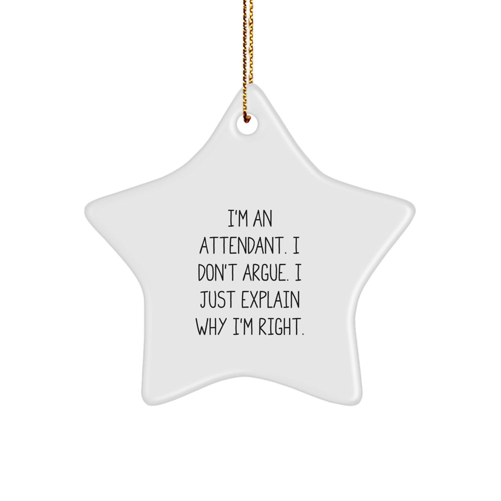 Funny Attendant Gifts from Men to Attendants - Star Ornament with Quote 'I'm An Attendant. I Don't Argue. I Just Explain Why I'm Right.' for Christmas - Image 1