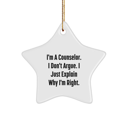 Counselor's Wise Words Star Ornament, Funny Quote Gifts from Friends, Family, or Coworkers for Counselor, Christmas Unique Gifts - Image 1