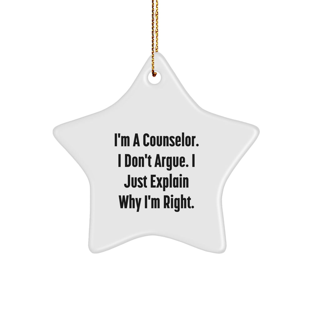 Counselor's Wise Words Star Ornament, Funny Quote Gifts from Friends, Family, or Coworkers for Counselor, Christmas Unique Gifts - Image 1