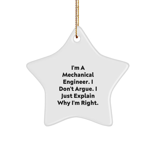 Mechanical Engineer Gifts, Funny Quote Star Ornament, White Star Shaped, Gifts from Friends, for Men, Women, Coworkers, Family, Christmas Unique Gifts - Image 1