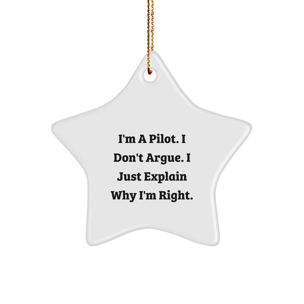Pilot Gifts from Friends - Funny Star Ornament for Christmas - 'I'm A Pilot. I Don't Argue. I Just Explain Why I'm Right.' - Image 1