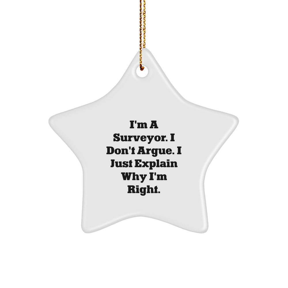 Funny Surveyor Gifts for Friends, Coworkers, or Family - Star Ornament, White, 3.25" tall, MDF, Sublimation, Christmas - Image 1