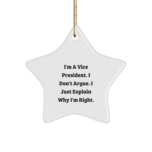Funny Vice President Gifts for Men, I'm A Vice President. I Don't Argue. I Just Explain Why I'm Right. Star Ornament, Gifts from Family to Vice President, Christmas Unique Presents - Image 1