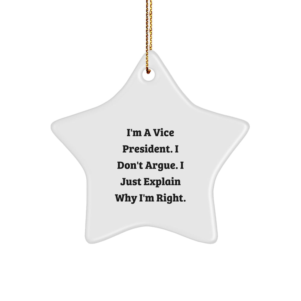 Funny Vice President Gifts for Men, I'm A Vice President. I Don't Argue. I Just Explain Why I'm Right. Star Ornament, Gifts from Family to Vice President, Christmas Unique Presents - Image 1