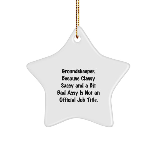 groundskeeper Gifts from Friends - Funny Star Ornament for Christmas, 'groundskeeper. Because Classy Sassy And A Bit Fearlessy Is Not An Official Job Title.' - Image 1