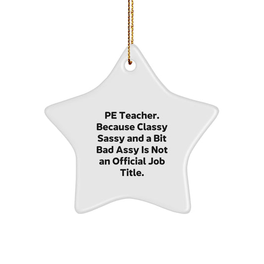 Funny PE Teacher Star Ornament Gifts for Women, 'Pe Teacher. Because Classy Sassy And A Bit Fearlessy Is Not An Official Job Title.' Christmas Decorations - Image 1