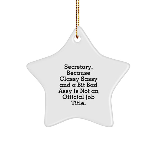 Funny Secretary Gifts for Women from Friends - Star Ornament with Quote 'Secretary. Because Classy Sassy And A Bit Fearlessy Is Not An Official Job Title.' for Christmas - Image 1