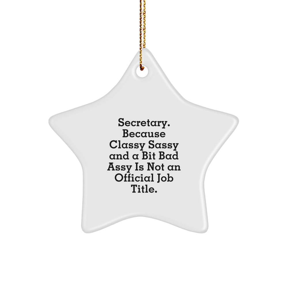 Funny Secretary Gifts for Women from Friends - Star Ornament with Quote 'Secretary. Because Classy Sassy And A Bit Fearlessy Is Not An Official Job Title.' for Christmas - Image 1