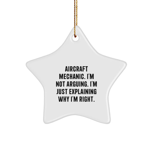 Funny Quote Gifts for Aircraft Mechanic, Star Ornament with Gold Cord for Christmas, Gifts from Family - Image 1