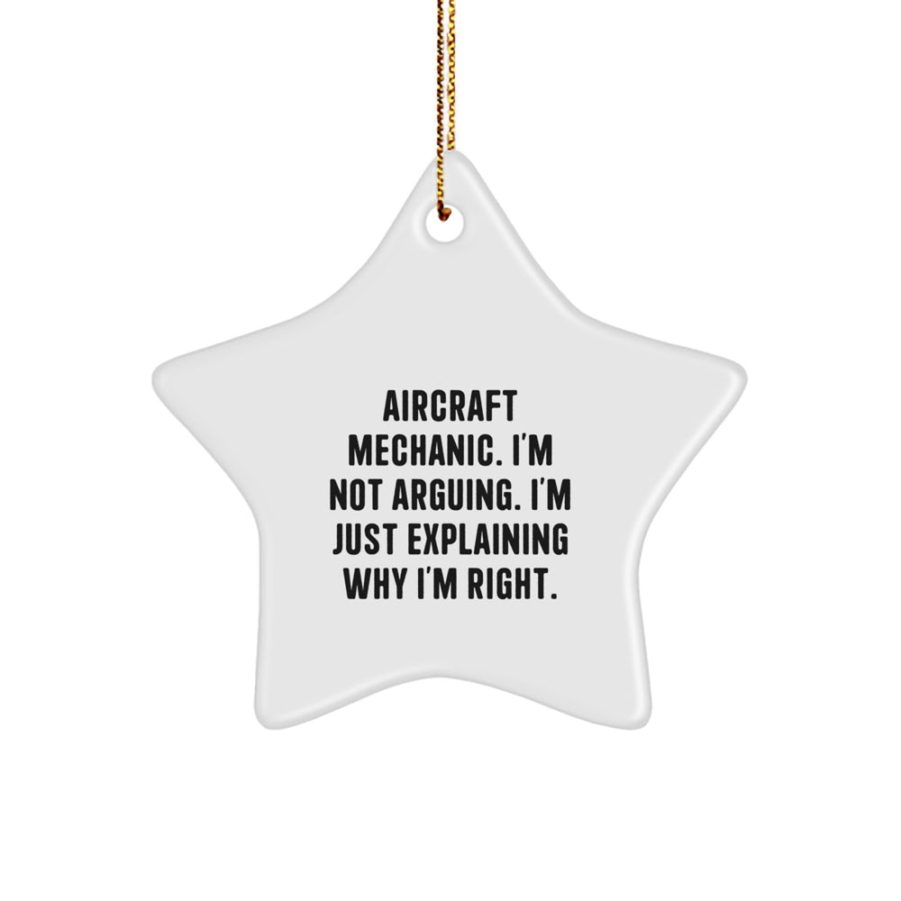 Funny Quote Gifts for Aircraft Mechanic, Star Ornament with Gold Cord for Christmas, Gifts from Family - Image 1