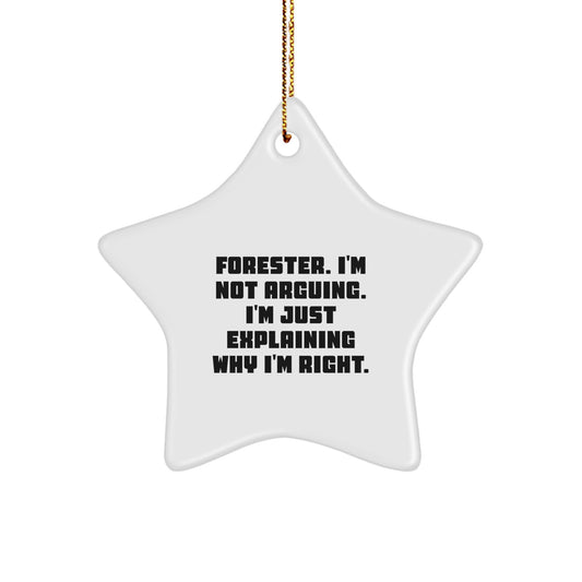 Funny Forester Gifts - 'I'm Not Arguing, I'm Just Explaining Why I'm Right' Star Ornament, Christmas Memorable Presents for Friends from Forester, Delightful Forester Star Shaped Decor - Image 1