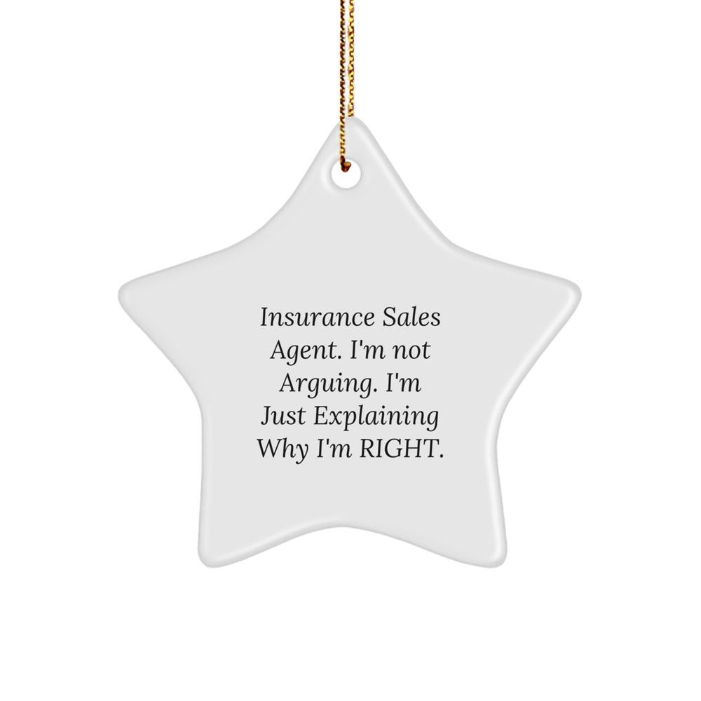 Insurance Sales Agent Humor Gifts from Friends or Coworkers, 'I'm Not Arguing. I'm Just Explaining Why I'm Right.' Star Ornament for Christmas - Image 1
