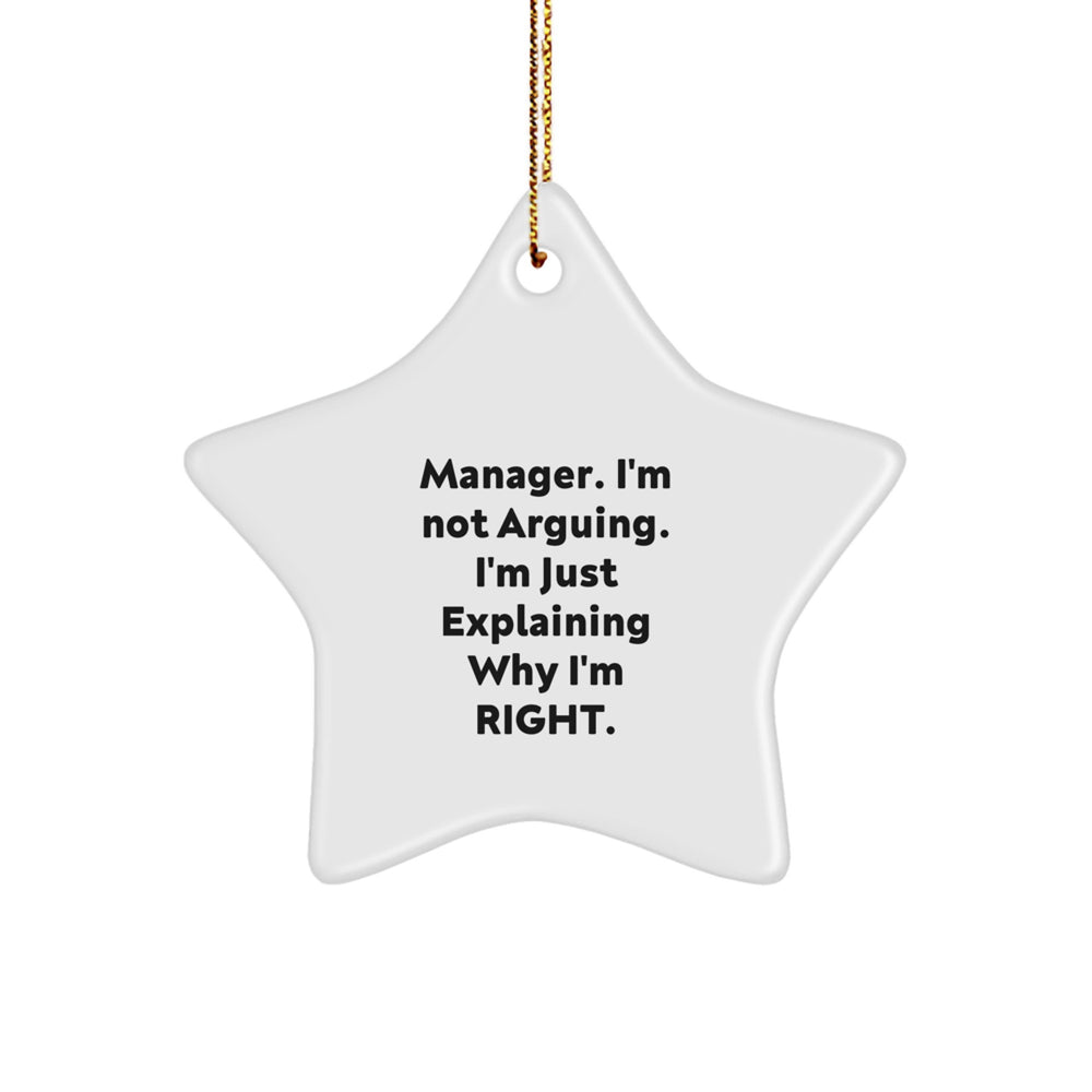 Funny Manager Gifts from Friends for Christmas Star Ornament - 'I'm Not Arguing. I'm Just Explaining Why I'm Right.' - Image 1