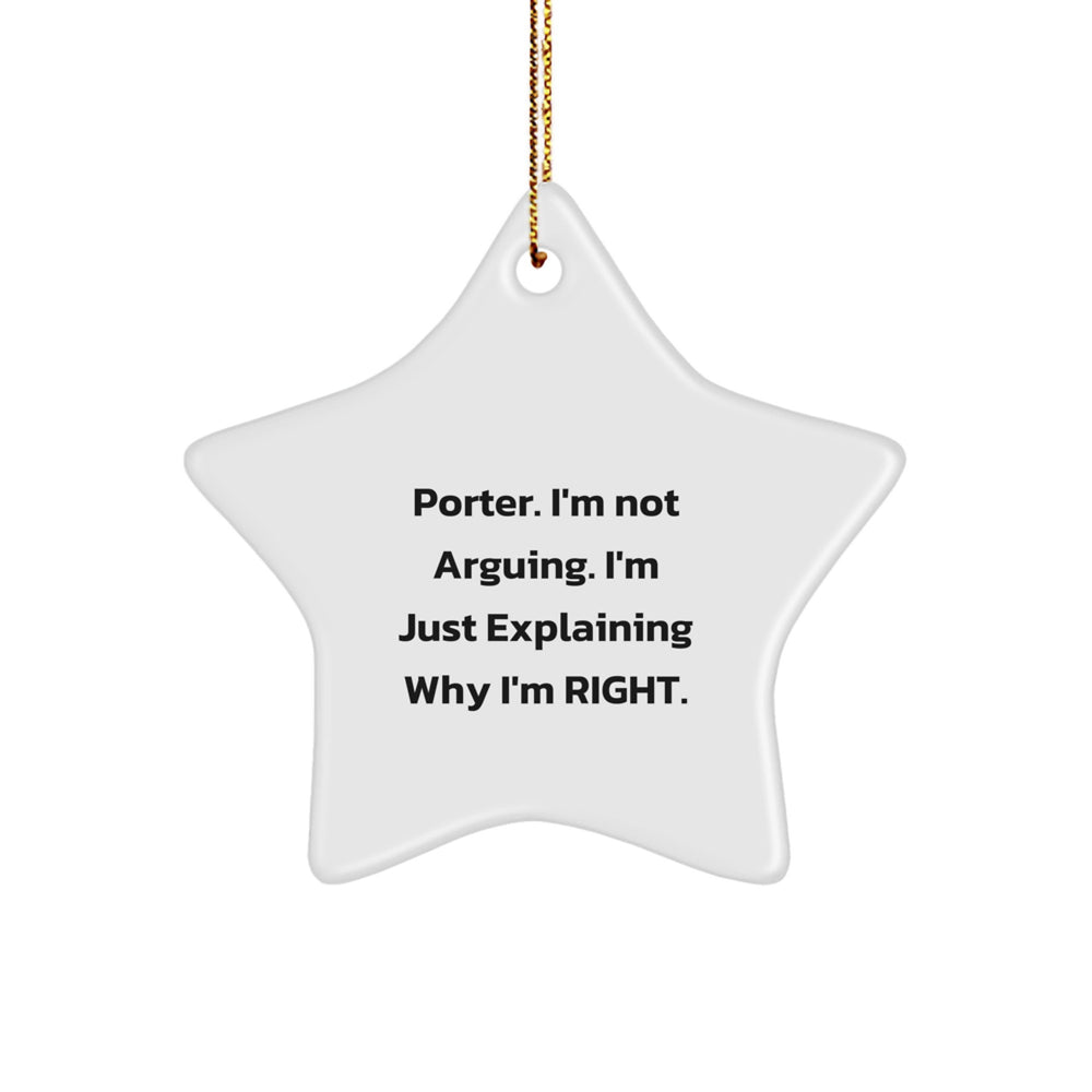 Porter Sarcastic Star Ornament, Gifts from Men for Porter Christmas - Image 1