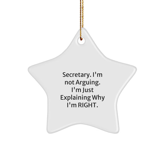Funny Secretary Gifts from Friends for Christmas - Star Ornament 'Secretary. I'm Not Arguing. I'm Just Explaining Why I'm Right.' - Image 1