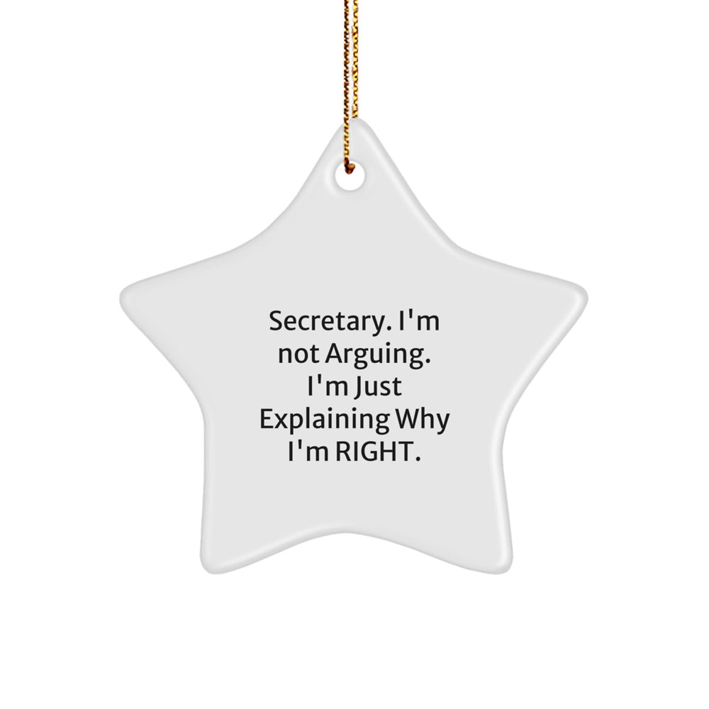 Funny Secretary Gifts from Friends for Christmas - Star Ornament 'Secretary. I'm Not Arguing. I'm Just Explaining Why I'm Right.' - Image 1