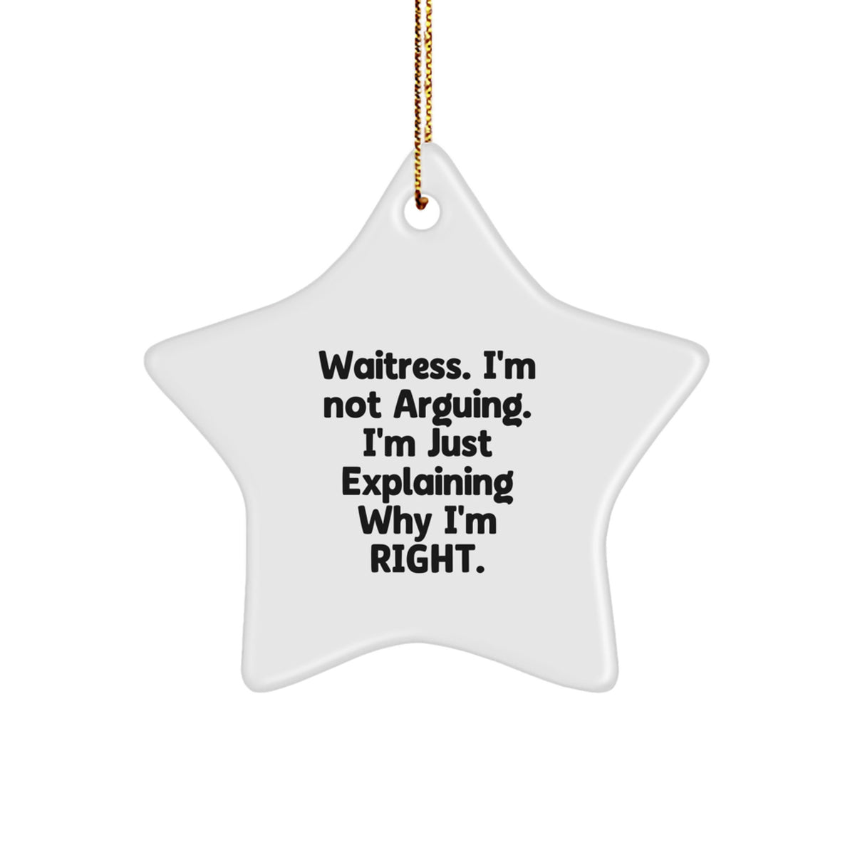 Waitress Humor Star Ornament, Gifts from Friends to Waitress, 'I'm Not Arguing. I'm Just Explaining Why I'm Right.' Christmas Decorations - Image 1