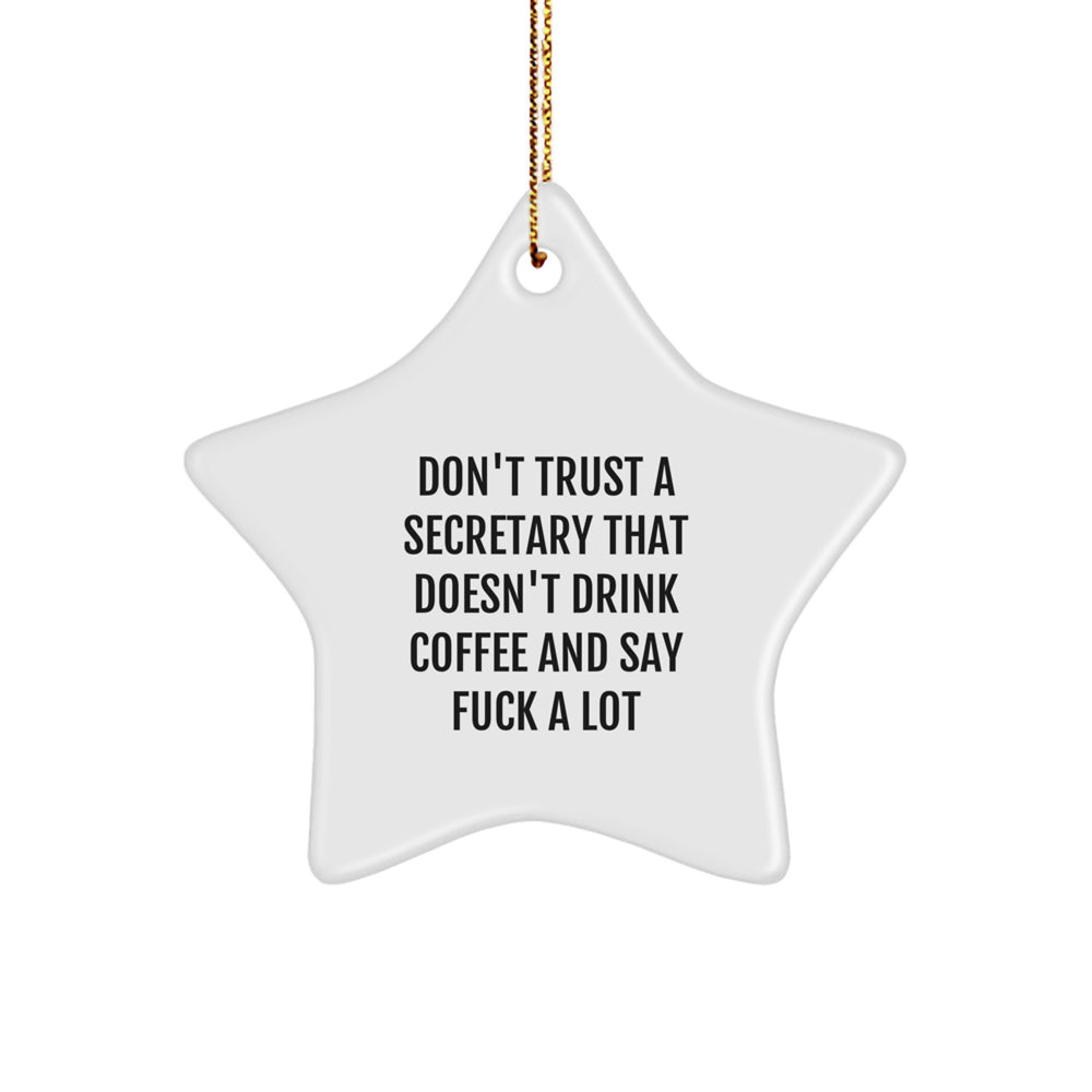 Funny Secretary Gifts from Friends, 'Don't Trust A Secretary That Doesn't Drink Coffee And Say F--k A Lot' Star Ornament for Christmas - Image 1