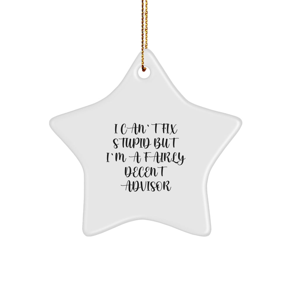 Funny Advisor Gifts from Friends - 'I Can't Fix Stupid But I'm A Fairly Decent Advisor' Star Ornament - Image 1