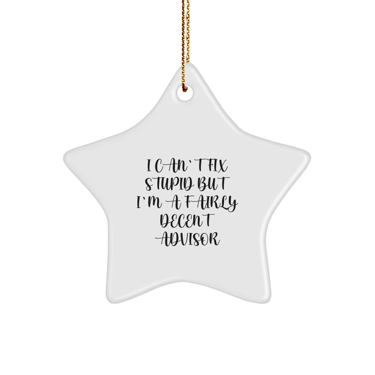 Funny Advisor Gifts from Friends - 'I Can't Fix Stupid But I'm A Fairly Decent Advisor' Star Ornament - Image 1