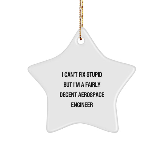 Funny Aerospace Engineer Gifts: 'I Can't Fix Stupid' Star Ornament for Men, Women, or Coworkers - A Unique Christmas Unique Gift for Friends and Family - Image 1