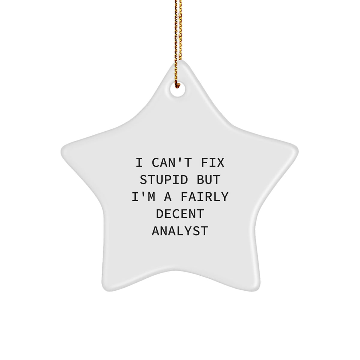 Funny Analyst Gifts for Men, Women, Friends, and Coworkers - I Can't Fix Stupid But I'm A Fairly Decent Analyst Star Ornament, Perfect for Christmas - Image 1