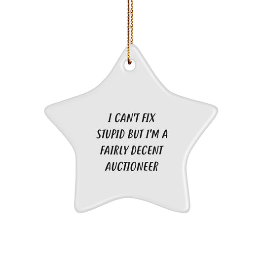 Auctioneer Gifts from Friends, Funny Star Ornament I Can't Fix Stupid But I'm A Decent Auctioneer, Christmas Unique Gifts for Men - Image 1