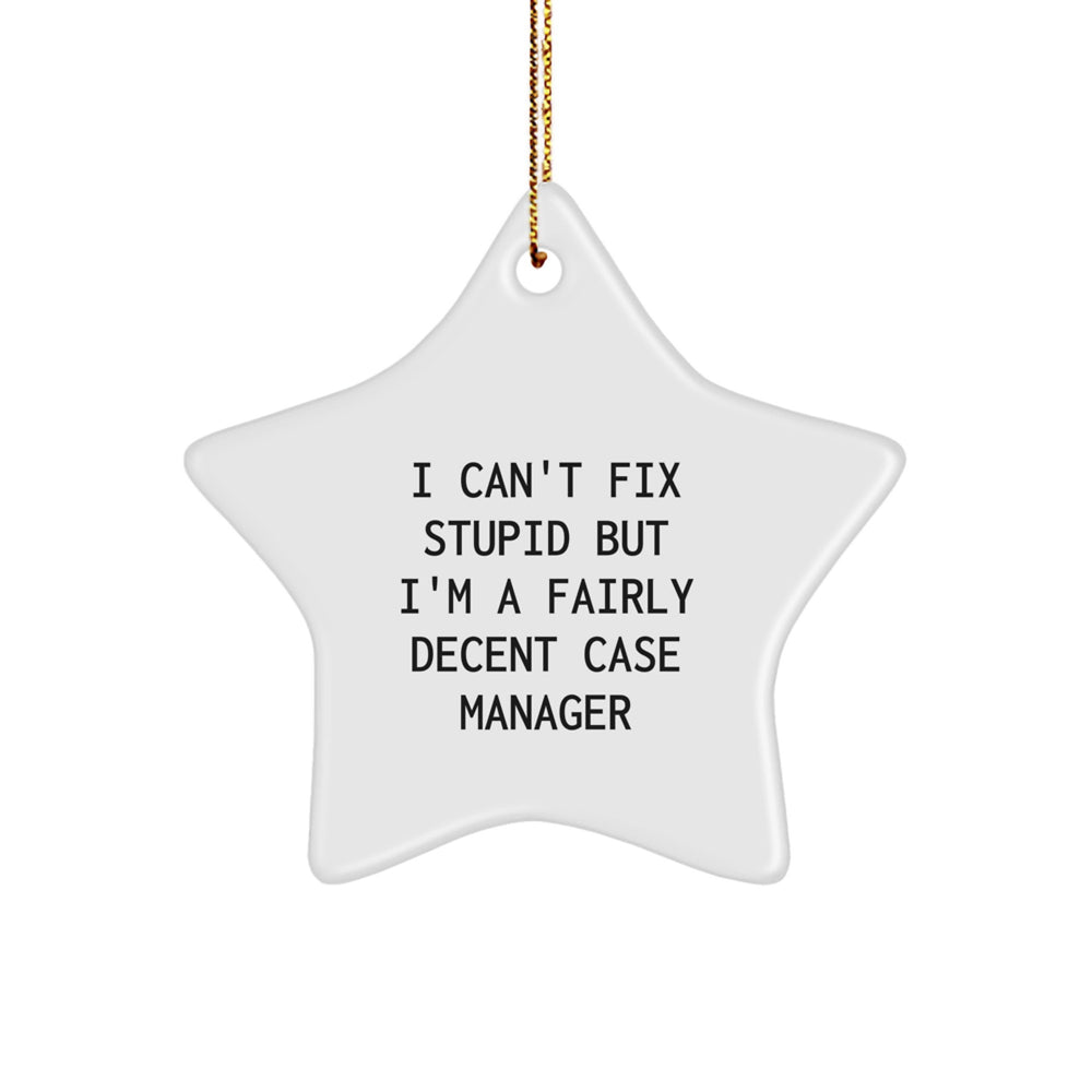 Funny Case Manager Gifts for Men - I Can't Fix Stupid But I'm A Fairly Decent Case Manager Star Ornament for Case Mgrs at Christmas - Image 1