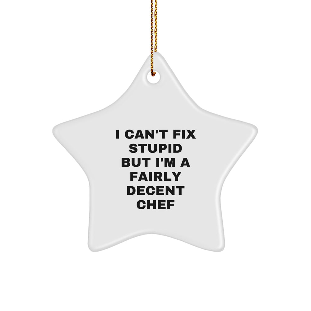 Funny Chef Christmas Unique Gifts from Men to Women Friends and Family I Can't Fix Stupid But I'm A Fairly Decent Chef Star Ornament - Image 1