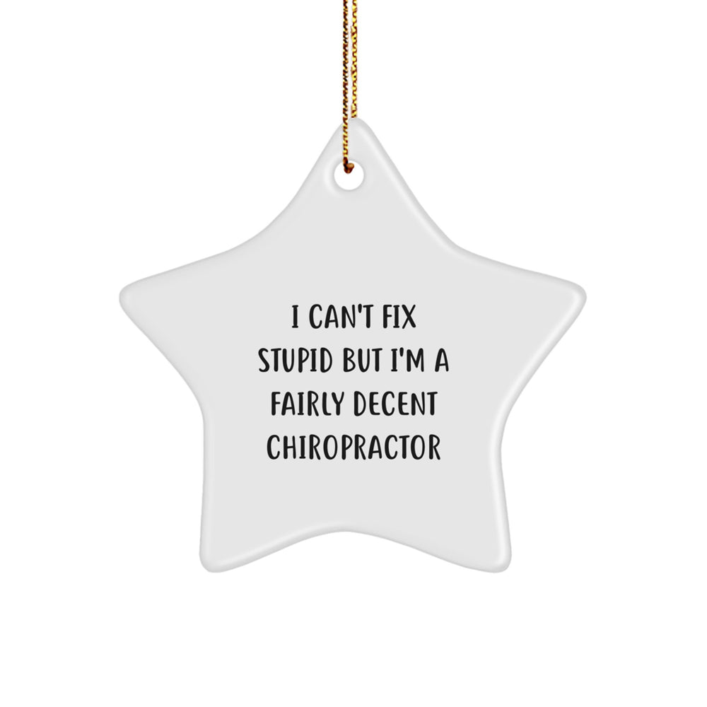 Funny Chiropractor Gifts, I Can't Fix Stupid But I'm A Fairly Decent Chiropractor, Star Ornament for Christmas, Gifts from Friends to Chiropractor - Image 1