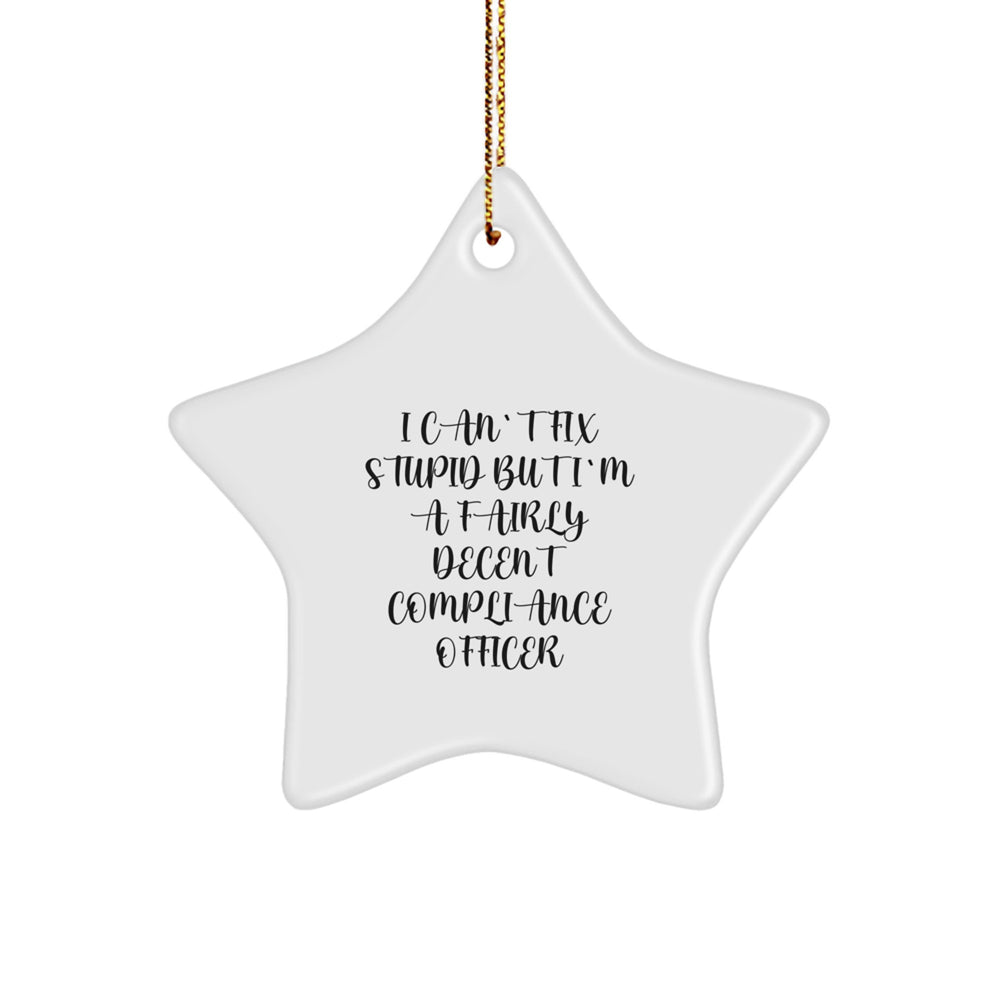 Funny Compliance Officer Gifts from Men - I Can't Fix Stupid But I'm A Fairly Decent Compliance Officer Star Ornament for Christmas - Image 1