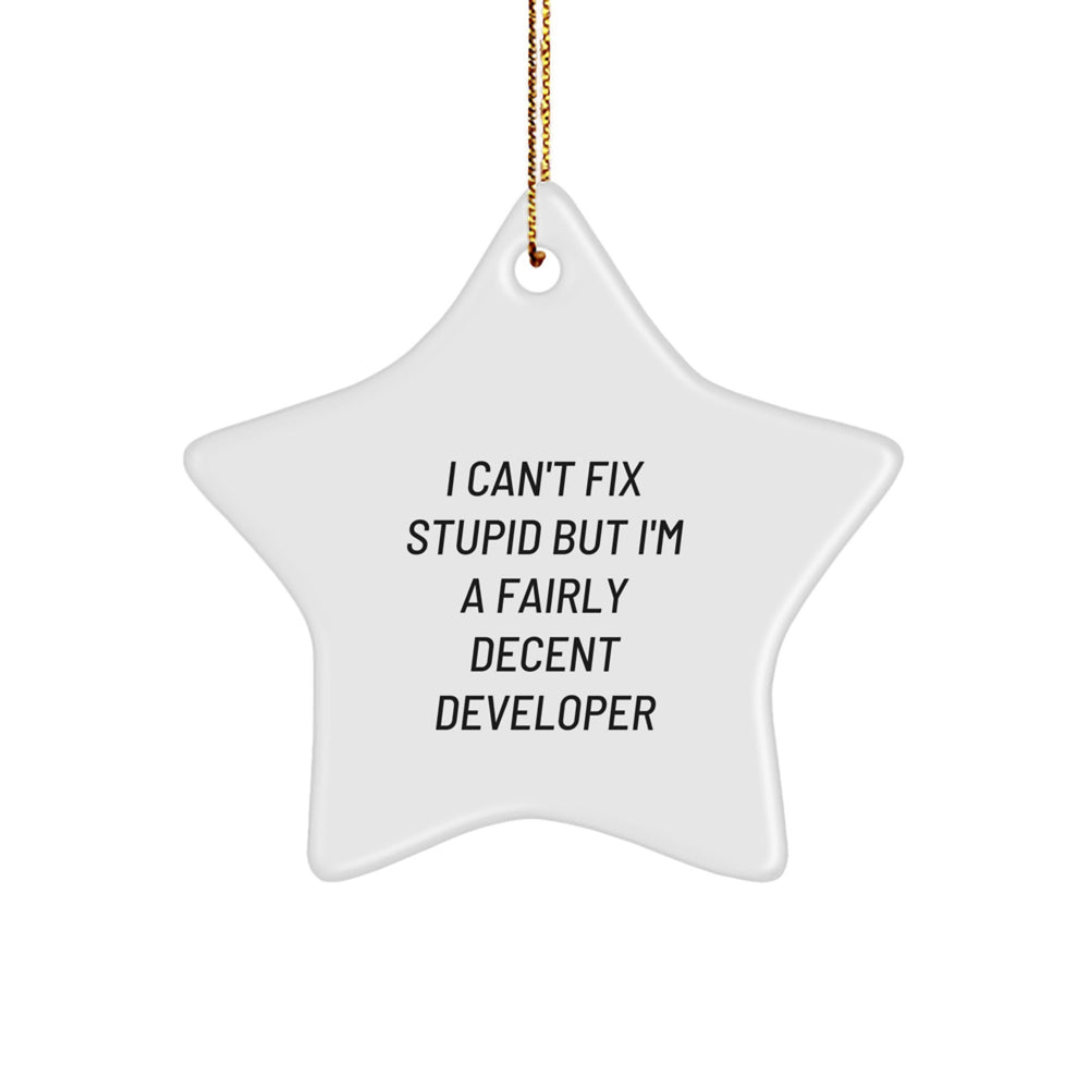 Funny Developer Gifts, I Can't Fix Stupid But I'm A Fairly Decent Developer Star Ornament, Christmas Unique Gifts for Him, Her, Men, Women, Coworkers, Family - Image 1
