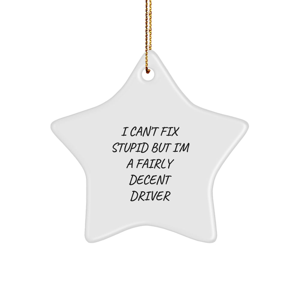 Funny Driver Gifts, I Can't Fix Stupid But I'm A Fairly Decent Driver Star Ornament for Driver, Gifts from Friends, Gifts for Driver, Christmas Unique Gifts - Image 1