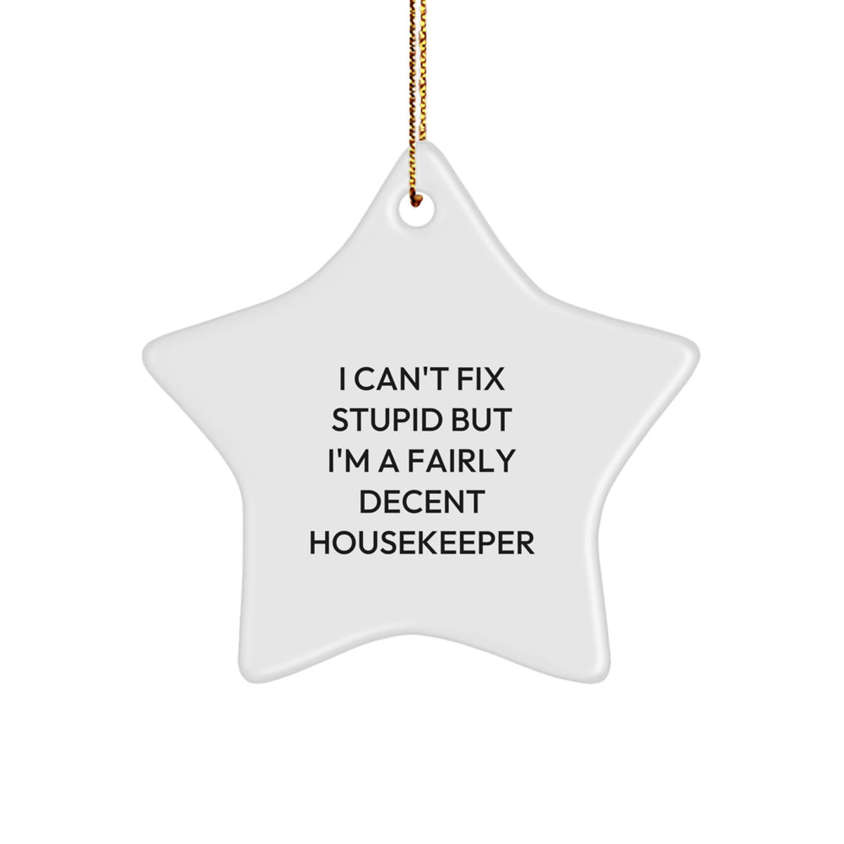 Funny Housekeeper Gifts from Friends - I Can't Fix Stupid But I'm A Fairly Decent Housekeeper Star Ornament for Christmas - Image 1