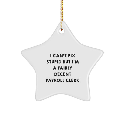 Funny Payroll Clerk Gifts from Friends for Christmas - I Can't Fix Stupid But I'm A Fairly Decent Payroll Clerk Star Ornament - Image 1