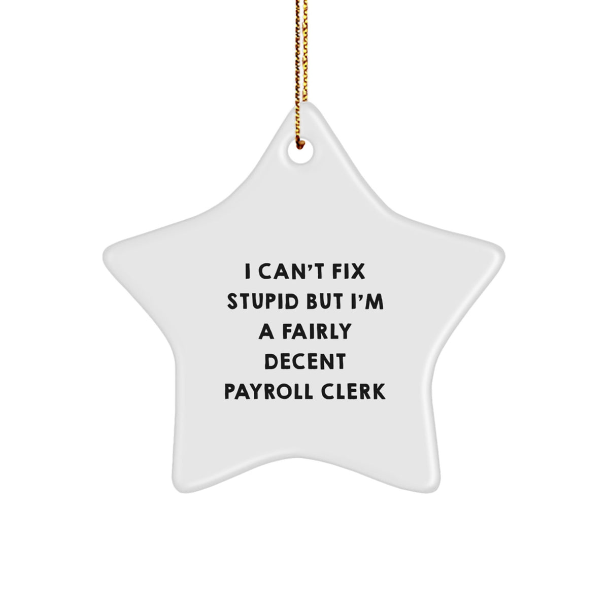 Funny Payroll Clerk Gifts from Friends for Christmas - I Can't Fix Stupid But I'm A Fairly Decent Payroll Clerk Star Ornament - Image 1