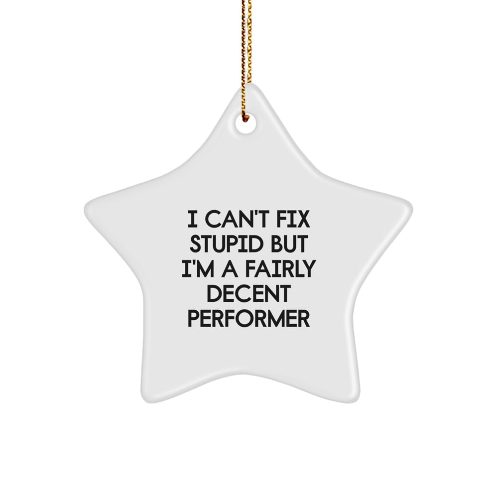 Funny Performer Gifts from Friends, I Can't Fix Stupid But I'm A Fairly Decent Performer Star Ornament for Christmas - Image 1