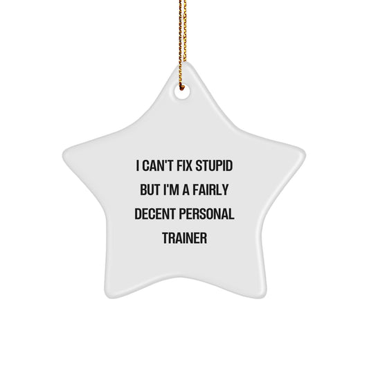 Funny Personal Trainer Gift for Christmas - 'I Can't Fix Stupid' Star Ornament, Gifts from Friends to Family, Perfect for Men and Women - Image 1